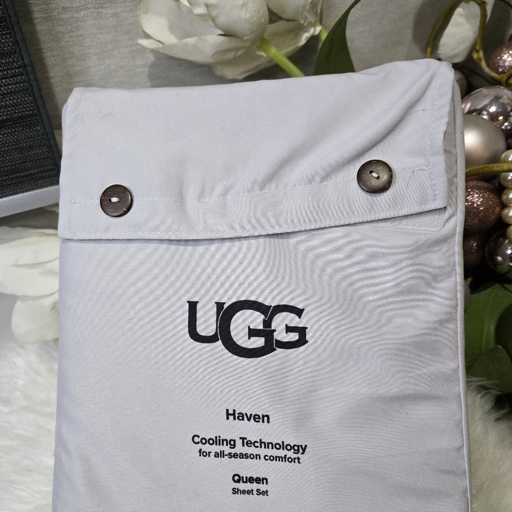 UGG Alahna QUEEN SIZE Sheet Set STONE  All Season Cooling Tech Wicking Set New